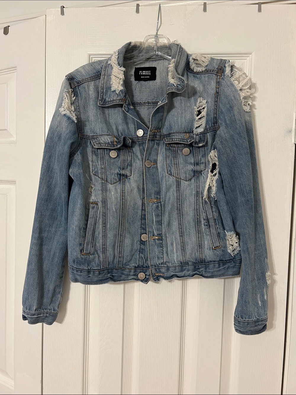Almost Famous Light Blue Distressed Denim Trucker Jacket
